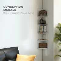 HOMCOM Étagère d'angle Murale de Rangement Forme Zigzag 20L x 20l x 126H cm 5 Niveaux Bois Blanche(m-4)