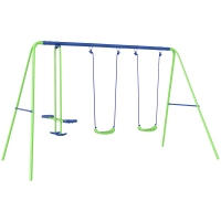 Outsunny Schommelset Buiten, Schommelgestel met 2 Schommels, Glijbaan, Kinderschommel met Metalen Frame, Groen