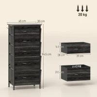 HOMCOM Chest of Five Fabric Drawers - Black(m-3)