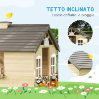 Outsunny Casetta Bimbi 3-7 Anni a 2 Finestre con Portavasi e Panchina, in Legno di Abete e PP, 113Lx94x134.5 cm(m-6)