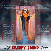 HOMCOM 168 cm Life Size Halloween Animated Standing Circus Clown with Red Light Up Eyes, Sound Activated Moving Arms & Body, Scary Clown Halloween Decorations, Battery Operated, Indoor Party Props(m-4)