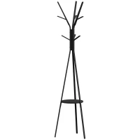 HOMCOM Freestanding Metal Coat Rack Stand 9 Hooks Clothes Tree with 1 Shelf Hat Display Hall Tree Hanger Bag Umbrella Hanging Organiser Black(m-11)