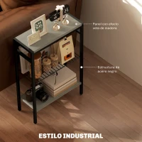 HOMCOM Mesa Auxiliar Estrecha de 3 Niveles con Estantes Abiertos y Estructura de Acero para Salón Dormitorio 43x18x62,5cm Gris(m-5)