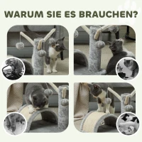 PawHut Kattenboom krabboom speelboom boom bal katten lichtgrijs(m-6)