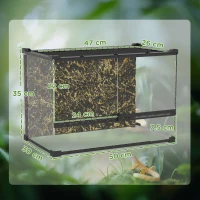 PawHut Reptile Glass Terrarium with Stone Background, Front Ventilation, Escape-Proof Knob Lock, 50 x 30 x 35 cm, Black(m-3)