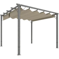 Outsunny 3 x 3 m Tuinpergola, Verstelbare Terrasoverkapping met Aluminium Frame, UPF30+ Zonbescherming, Grijs(m-1)