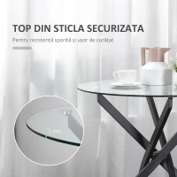 HOMCOM Masa Rotunda 80×80×75 cm – Sticla Eleganta & Picioare Metal(m-4)