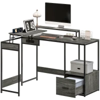HOMCOM Industrial 'L' Shaped Multi-Work Desk - Charcoal Grey(m-10)