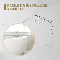 HOMCOM Specchio Rotondo da Bagno con Superficie Antiurto, in Vetro e Acciaio, Ø70x2.5 cm, color Oro(m-7)