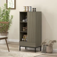 HOMCOM Aparador für Wohnzimmer Modern mit Tür Schublade Verstellbares Regal und 3 offenen Fächern 60x34x121 cm Natürlich(m-5)