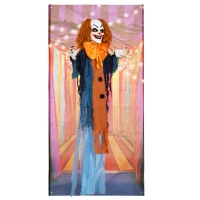 HOMCOM 168 cm Life Size Halloween Animated Standing Circus Clown with Red Light Up Eyes, Sound Activated Moving Arms & Body, Scary Clown Halloween Decorations, Battery Operated, Indoor Party Props(m-11)