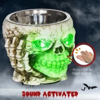 HOMCOM 14cm 5.5" Skeleton Candy Bowl Outdoor Halloween Decoration, Halloween Prop with Sound Activated, Light Up Eyes, Sound Effects for Haunted House(m-6)