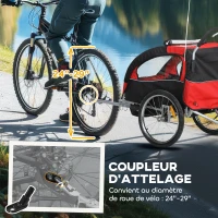 HOMCOM Remorque vélo enfant 2 en 1 avec ceinture de sécurité 5 points, réflecteurs, drapeau et rideau coupe-vent, rouge(m-7)