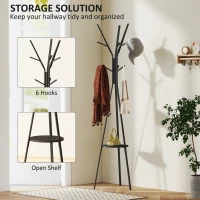 HOMCOM Freestanding Metal Coat Rack Stand 9 Hooks Clothes Tree with 1 Shelf Hat Display Hall Tree Hanger Bag Umbrella Hanging Organiser Black(m-4)