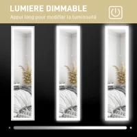 HOMCOM Grand miroir pleine longueur, miroir mural ou sur pied rectangulaire, 40 x 160 cm avec éclairage LED 3 couleurs, blanc(m-5)