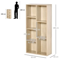 HOMCOM Bücherregal Wohnzimmerregal Bücherschrank Standschrank mit 7 Fächern Eiche Spanplatte 50 x 24 x 106 cm(m-3)
