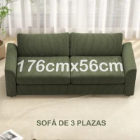 HOMCOM Sofá de 3 Plazas Tapizado en Pana con 2 Almohadas Reposabrazos y Cojín de Muelles 212x80x88 cm Verde(m-4)