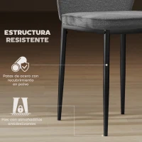 HOMCOM Conjunto de 2 Sillas de Comedor con Tapizado de Terciopelo Sintético Respaldo Curvo y Patas de Acero 45x57x86 cm Gris(m-6)