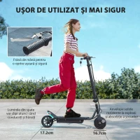 HOMCOM Trotinetă Electrică cu Afisaj pentru Baterie, Lumini, Înălțime Reglabilă și Anvelope Mari din Cauciuc, 42x94x105-108 cm, Negru(m-5)