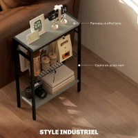 HOMCOM Table d'appoint étroit à 3 niveaux avec étagères de rangement, cadre en acier, pour salon, chambre, 43x18x62,5cm, gris(m-5)