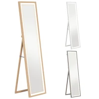 HOMCOM Espejo de Cuerpo Entero con Luz LED 160x40 cm con Iluminación de 3 Colores Táctil Inteligente Función de Memoria Roble(m-10)