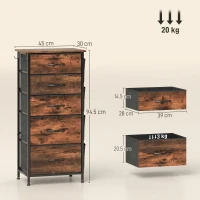 HOMCOM Chest of Five Fabric Drawers - Rustic Brown(m-3)