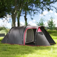 Outsunny Tenda da Campeggio 2-4 Posti con Vestibolo e Porte con Cerniera, 426x206x154cm Grigio(m-9)