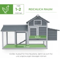 PawHut Kippenhok voor Dwergkippen met Buitenren Legnest en Uitschuifbare Bodemlade 150,5 cm x 54 cm x 87 cm Natuurhout Grijs(m-4)