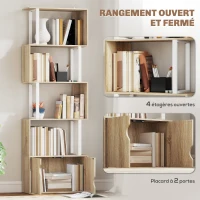 HOMCOM Bibliothèque à 5 niveaux, meuble de rangement avec étagères et placard double porte, 60 x 23,8 x 179,2 cm, bois naturel(m-4)