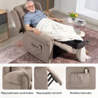 HOMCOM Sillón Relax Reclinable Eléctrico Levanta Personas con Respaldo Alto Capitoné Control Remoto Marrón Claro(m-7)