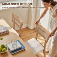 HOMCOM Krzesło jadalniane, oparcie z rattanu, siedzisko z sztucznej skóry, drewno gumowe, naturalne drewno(m-7)