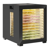 HOMCOM Dörrautomat Dörrgerät, 850 W, Regulador de Temperatura 40-70°C, Temporizador de 48 horas, 12 Bandejas de Acero Inoxidable Negro(m-6)
