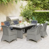 Outsunny Seven-Piece Rattan Dining Set - Mixed Grey(m-9)