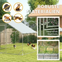 PawHut Kippenren, Buitenren voor Kippen, met UV-bestendig Doek, Stalen Gaas, Voederautomaat, voor 24-30 Kippen(m-6)