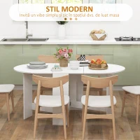 HOMCOM Masă Pliabilă pentru 6 Persoane cu 2 Extensii Ovale din Lemn, 163x80x75 cm, Alb(m-5)