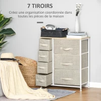 HOMCOM Commode 7 tiroirs en tissu, chiffonnier, meuble de rangement moderne, cadre en acier, 63,5 x 30 x 71 cm, gris(m-4)