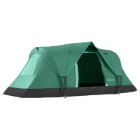 Outsunny Familietent voor 5-6 personen, met lampenhaak, zijvakken, 4,55x2,3x1,8m, Groen/Zwart(m-1)