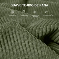 HOMCOM Sofá de 3 Plazas Tapizado en Pana con 2 Almohadas Reposabrazos y Cojín de Muelles 212x80x88 cm Verde(m-6)