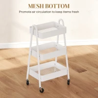 HOMCOM Serveerwagen met 3 Lagen Op Wielen met Handvat en Rem voor Keuken Kantoor Badkamer, Wit(m-6)