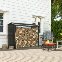 Outsunny Leñera con Estructura de Acero Galvanizado y Base elevada 240x86x160 cm Negro(m-3)