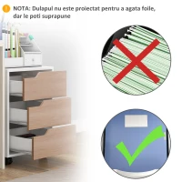 Homcom Comoda Birou – 3 Sertare, Roti, Alb si Lemn(m-7)