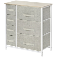 HOMCOM Commode 7 tiroirs en tissu, chiffonnier, meuble de rangement moderne, cadre en acier, 63,5 x 30 x 71 cm, gris