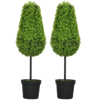 HOMCOM Set de 2 Plantes Artificielles Buchsbaum 90cm en Forme de Larme, Plantes Artificielles en Pot Décoration Moderne
