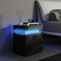 HOMCOM Mesilla de Noche con Luces LED 2 Cajones y Control Remoto Mesa de Noche para Dormitorio Salón 45x35x52 cm Negro(m-2)