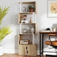 HOMCOM Bibliothèque à 5 niveaux, meuble de rangement avec étagères et placard double porte, 60 x 23,8 x 179,2 cm, bois naturel(m-7)