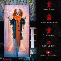 HOMCOM 168 cm Life Size Halloween Animated Standing Circus Clown with Red Light Up Eyes, Sound Activated Moving Arms & Body, Scary Clown Halloween Decorations, Battery Operated, Indoor Party Props(m-7)