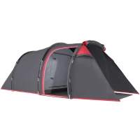 Outsunny Cort pentru Camping 2 Locuri cu Vestibul Mare, Cort Impermeabil Usi cu Fermoar, 426x206x154cm Gri(m-11)