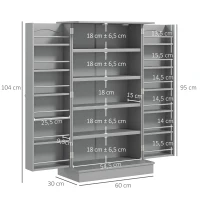 HOMCOM Armoire meuble de cuisine garde-manger 2 portes avec 5 étagères et 12 porte-épices - 60 x 30 x 104 cm - gris(m-3)