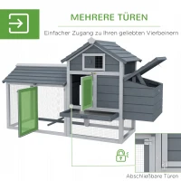 PawHut Kippenhok voor Dwergkippen met Buitenren Legnest en Uitschuifbare Bodemlade 150,5 cm x 54 cm x 87 cm Natuurhout Grijs(m-5)