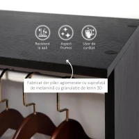 Homcom Dulap Mobil cu Roti, 5 Rafturi & Barna Umeras 120x40x128 cm – Negru(m-4)